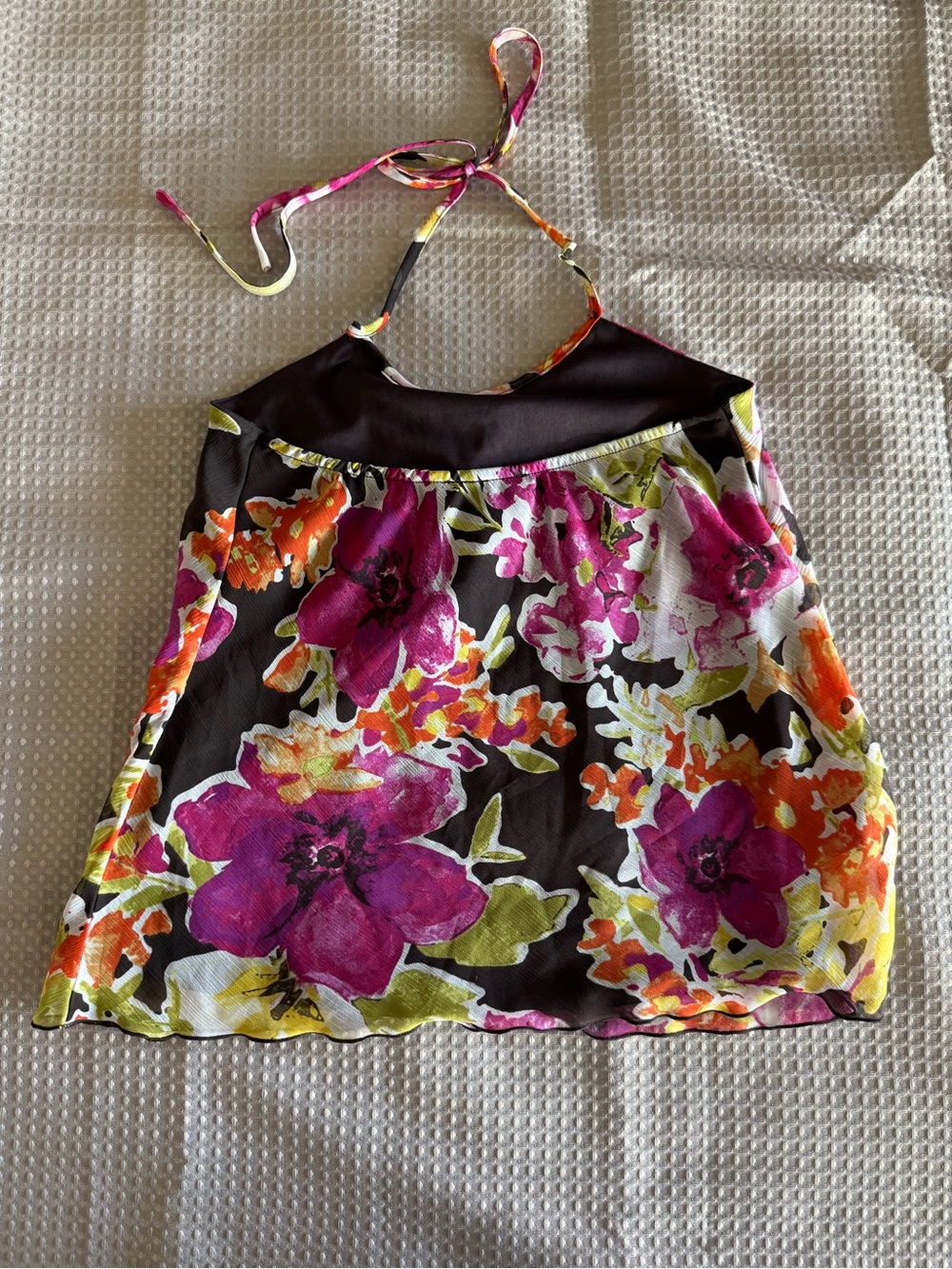 Byer California Floral Halter Tank - Pink, Yellow & Black fun, flirty, medium - Picture 3 of 7